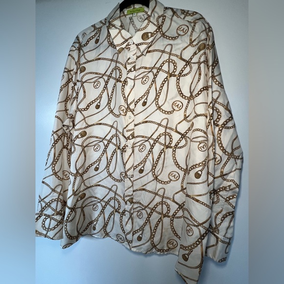 Tell your friends gold chain print silk blouse size L - Picture 2 of 6
